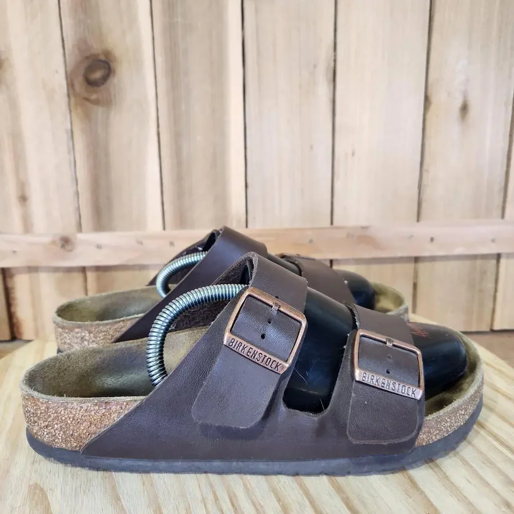 Birkenstock Arizona Sandals Shoes Womens 8 39 EU Brown Leather Slide Buckle